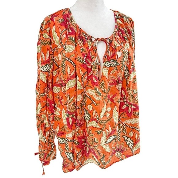Antik Batik Women's Kalao Floral Long Sleeve Flowy Boho Peasant Blouse Size 40 M - Picture 6 of 16